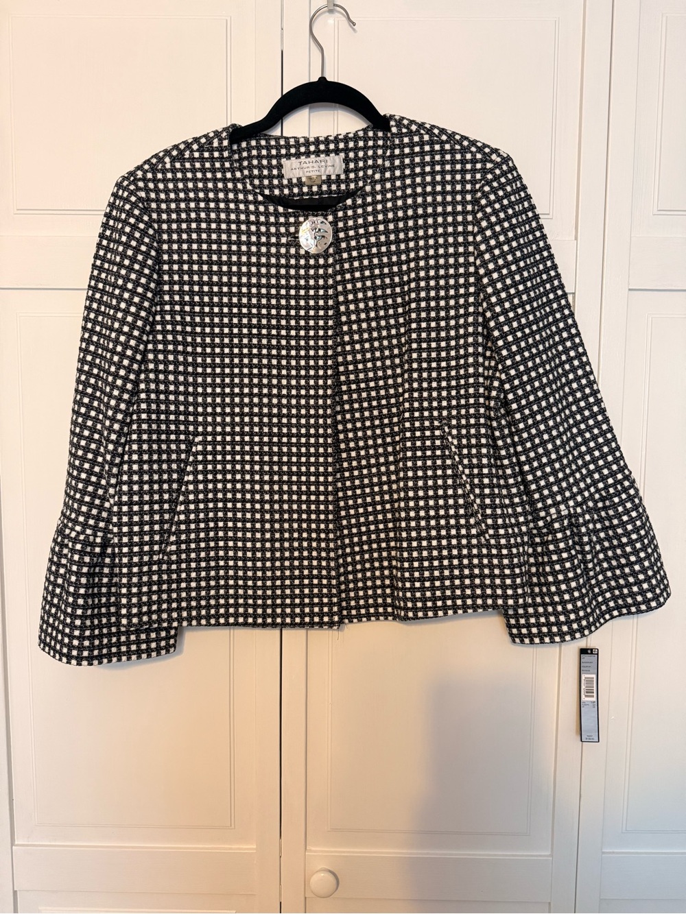 T Tahari Black & White Check Tweed Blazer